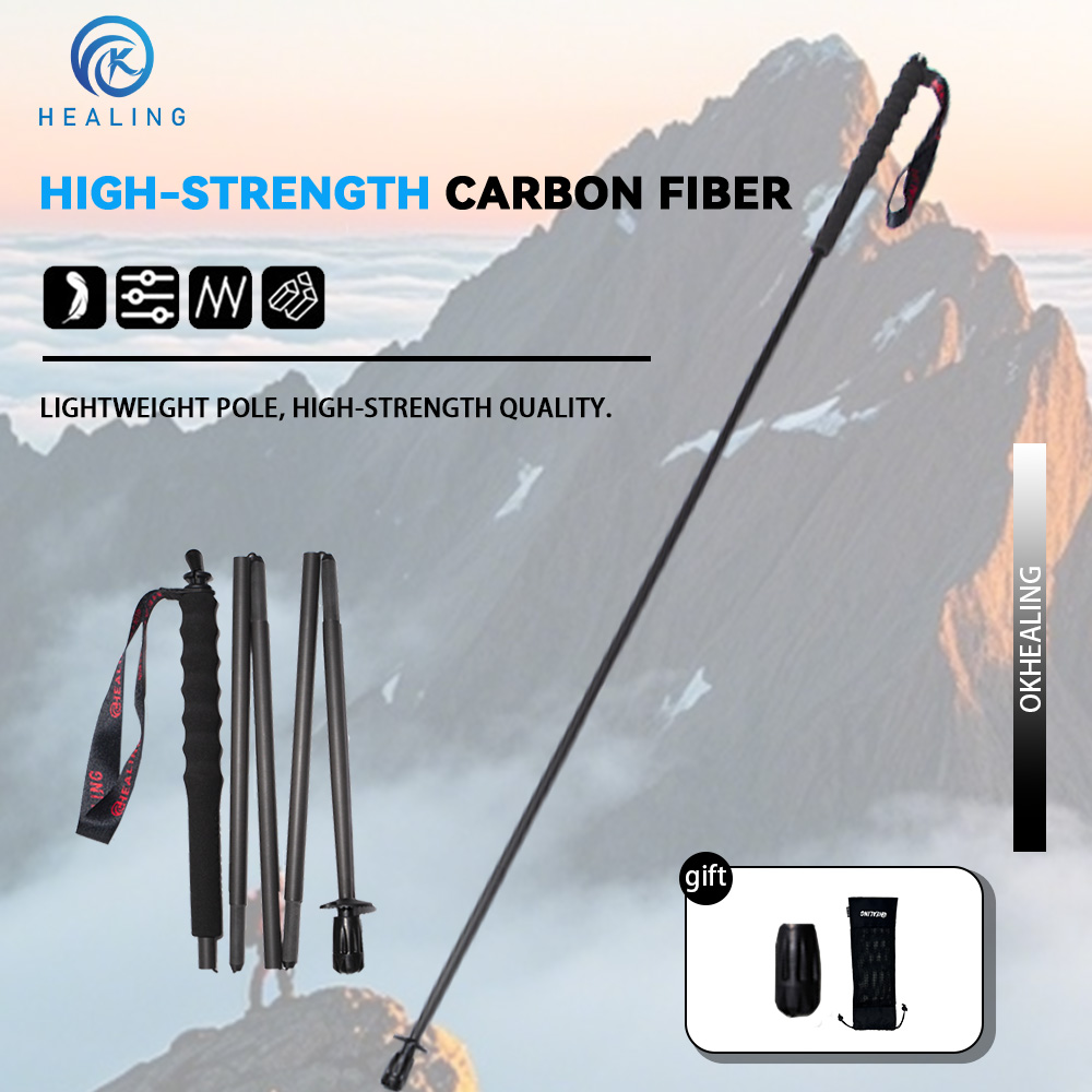 Trekking Pole Carbon - OKHEALING 110g Ultraleichte 5-teilige Faltbare Carbonfaser-Trekkingstöcke