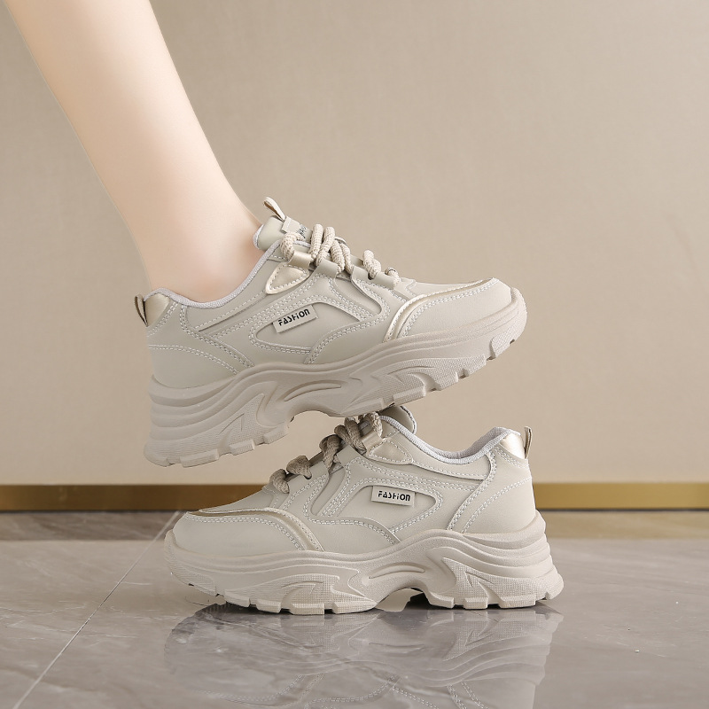 Running Shoes Women - Damen-Leder-Low-Top-Papa-Schuhe, atmungsaktiv, Frühling und Herbst, lässig,